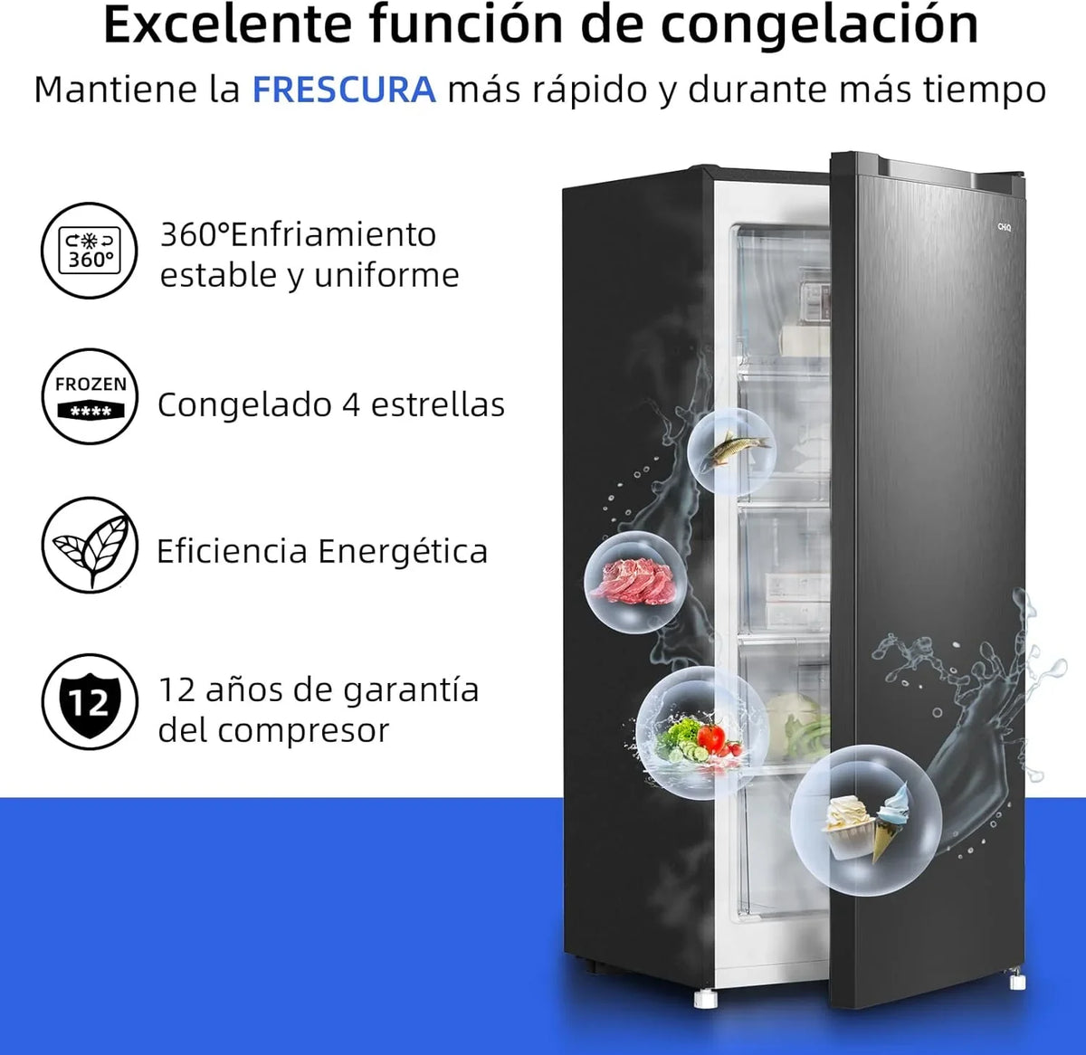 CHiQ FSD160D4E Congelador Vertical 145 L, Congelación Rápida, Silencioso, Negro