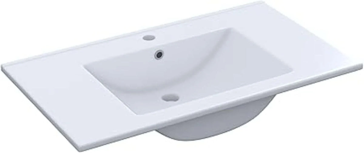 Mueble de Baño Sabela 80 cm Blanco Brillo con Lavabo PMMA, Espejo, 2 Cajones y 2 Puertas