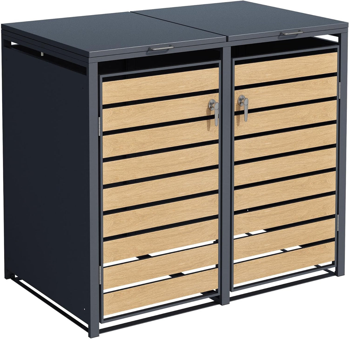 ESTEXO Cubre Contenedores de Acero para 1 Cubo de 240 L con 2 Puertas, Antracita Efecto Madera