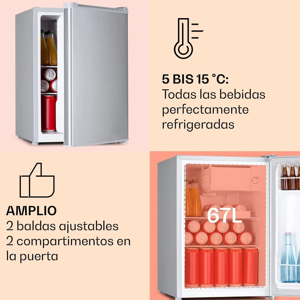 Klarstein Fargo Nevera para Bebidas 67 L con Congelador 4 L, Puerta de Cristal, Diseño Retro