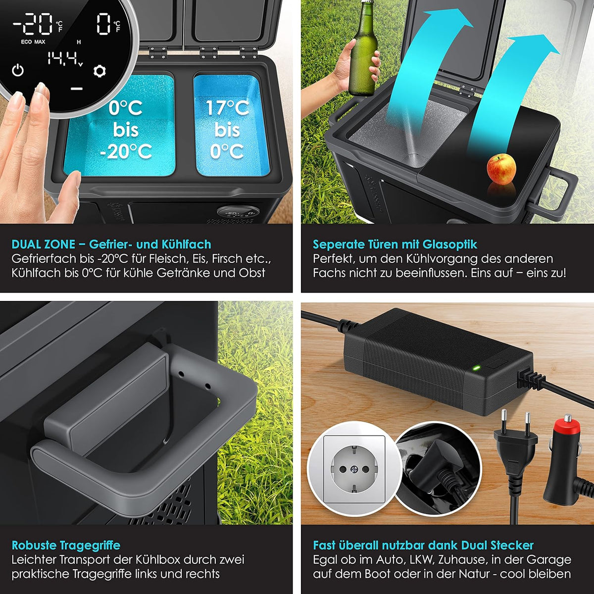 KESSER Nevera Portátil de Compresor Doble Zona hasta -20 °C con Pantalla Táctil, 12/24 V y 230 V - imagen 5