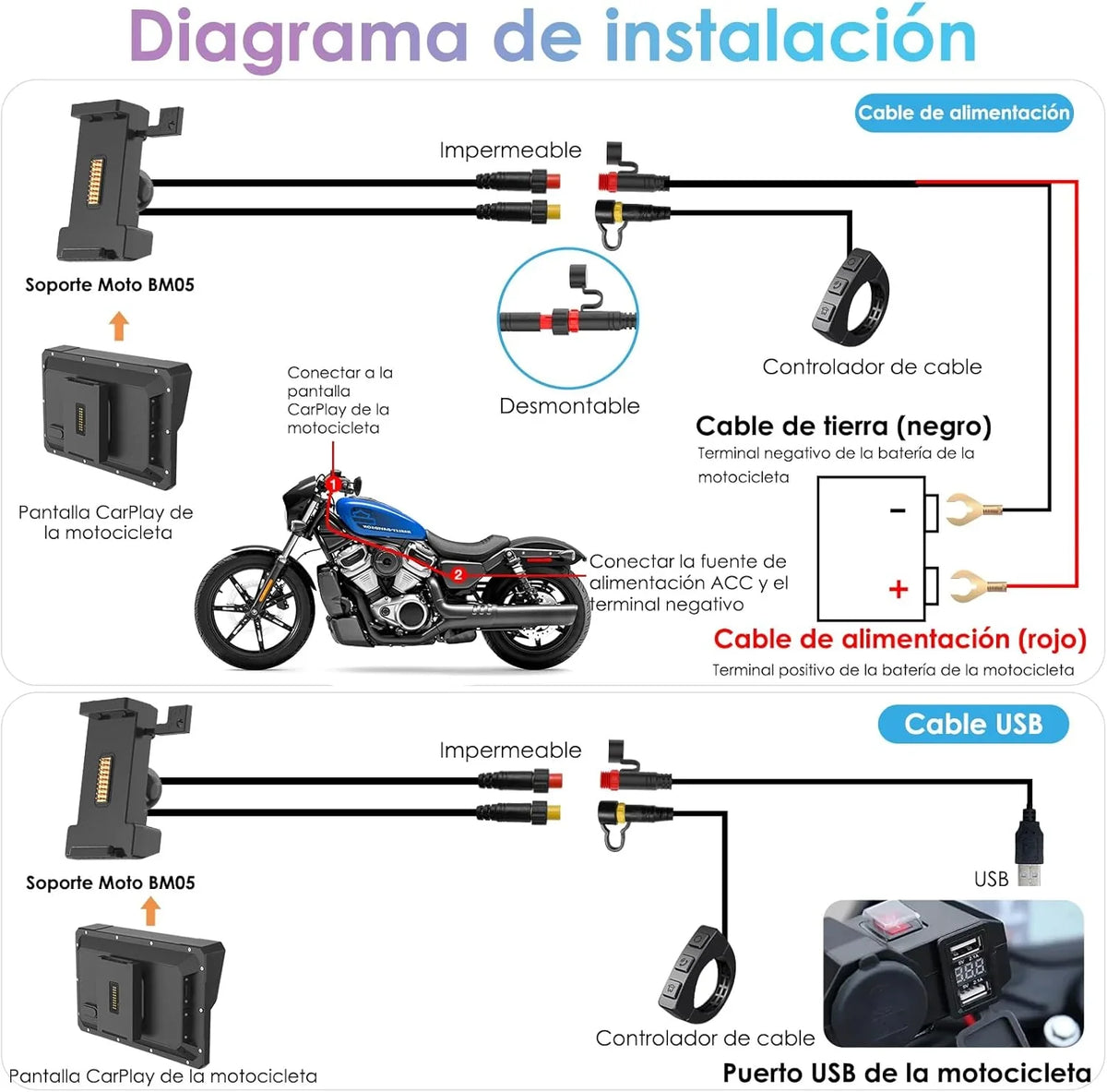 CARPURIDE W702S Pro Pantalla CarPlay para Moto 7" con Soporte BM05, Android Auto Inalámbrico