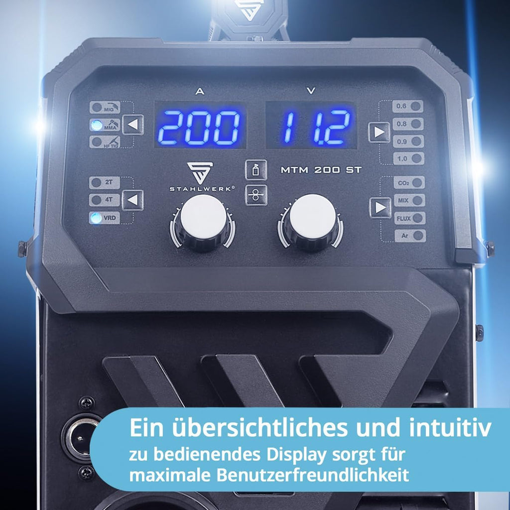 STAHLWERK MTM-200 ST Soldador 3 en 1 TIG, MIG/MAG y MMA hasta 200 A, Arrastre de 4 Rodillos