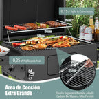 COSTWAY Barbacoa de Carbón XXL 128 x 54 x 117 cm con Tapa, Termómetro, Mesas Plegables y Ruedas
