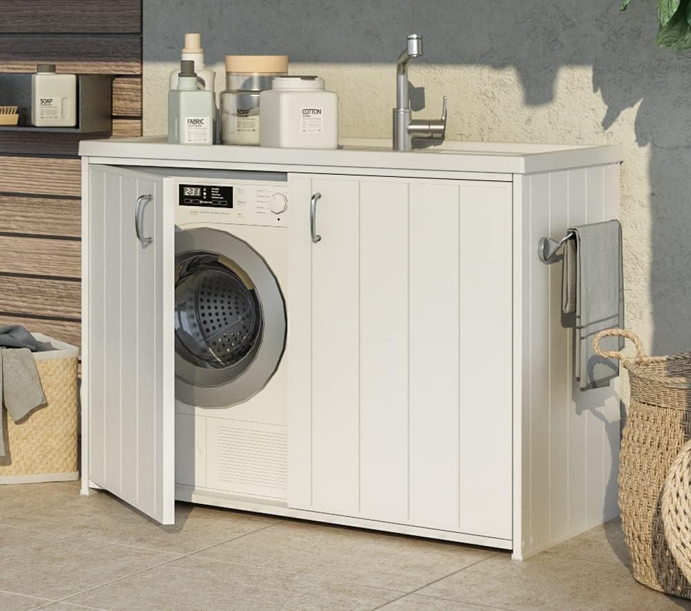 Negrari 5008PAM Mueble Cubre Lavadora con Lavadero Reversible de Resina para Exterior, Blanco