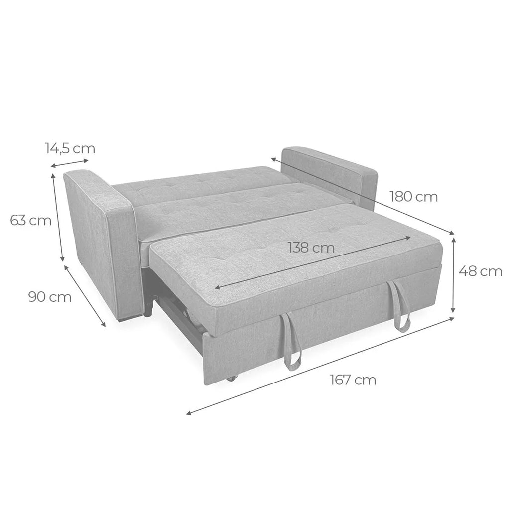 Sofá Cama 2 Plazas Vienna con Reposabrazos, Sistema de Arrastre, Gris