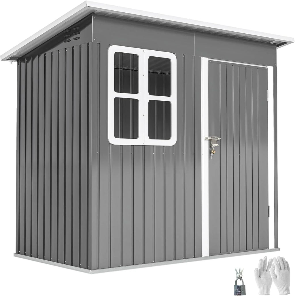 Outsunny Caseta de Jardín Metálica 2,55 m² 221 x 133 x 190 cm con Ventana y Cerradura, Gris Oscuro