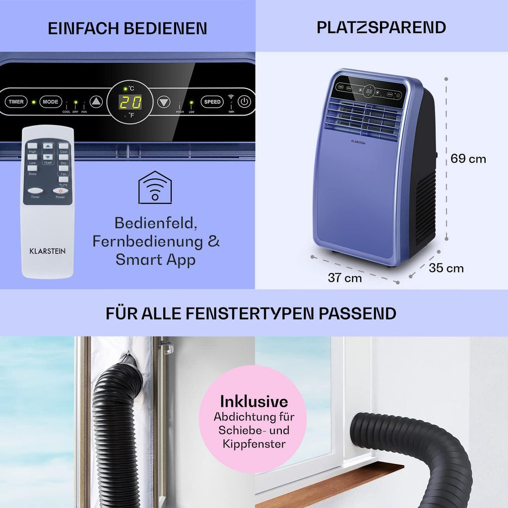 Klarstein Aire Acondicionado Portátil 4 en 1 con Modo Noche y Bajo Consumo, hasta 12000 BTU