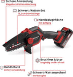Einhell GE-PS 18/15 Li Minimotosierra de Poda a Batería 18 V Brushless, 12,5 cm, con Batería 2,5 Ah