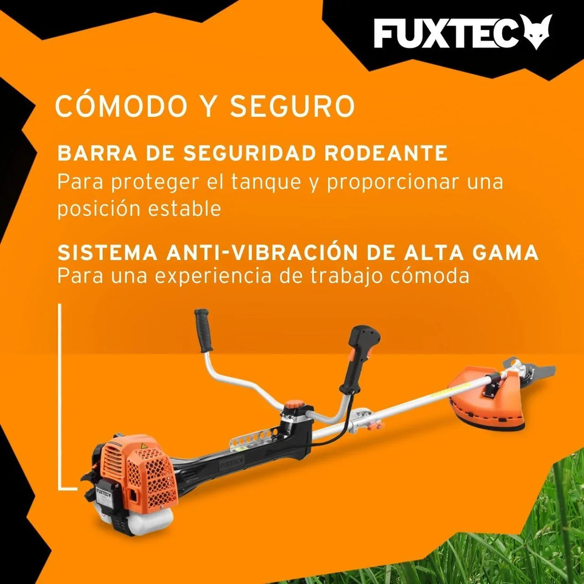 FUXTEC PS162 Desbrozadora de Gasolina 62 cc 3,5 CV 2 en 1 con Arnés y Antivibración