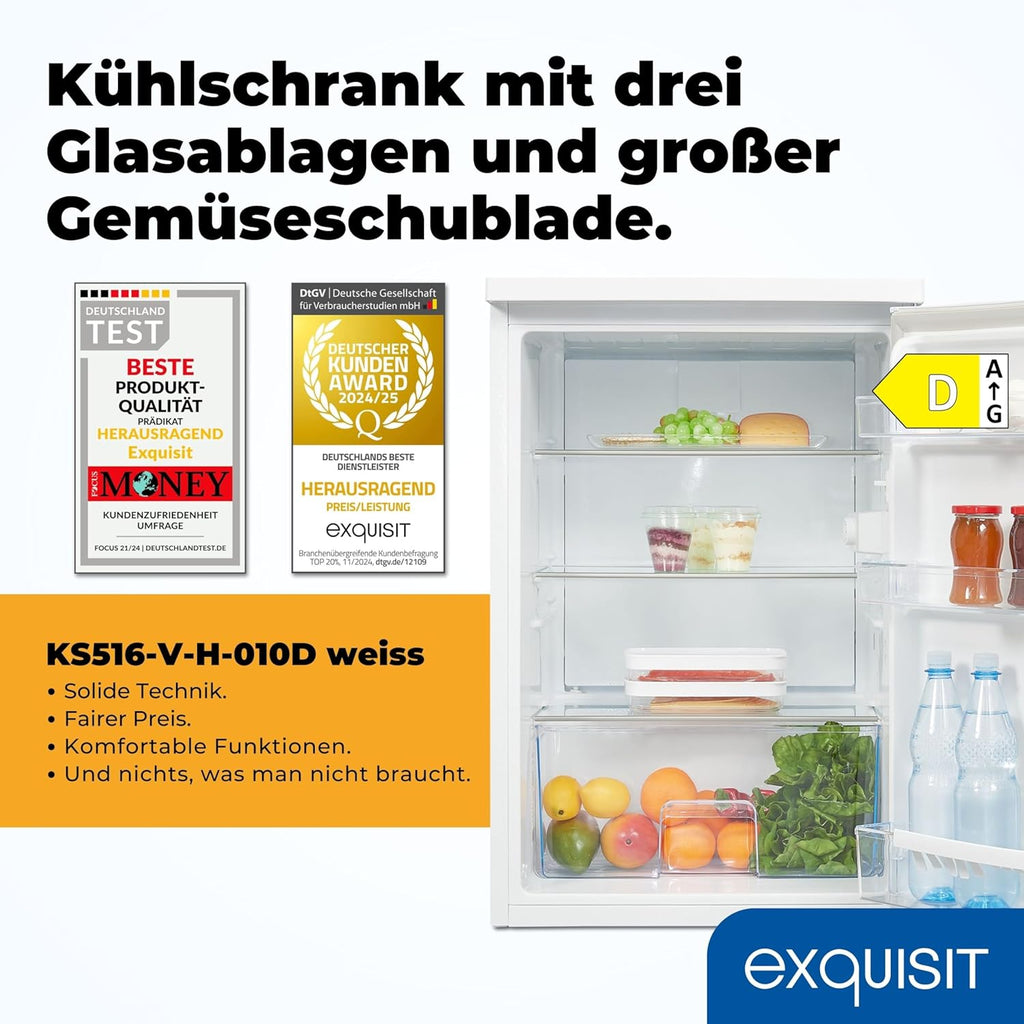 Exquisit KS516-V-H-010D Frigorífico sin Congelador 133 L, Silencioso 39 dB, Blanco