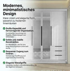 A&J MöbelLand VIVO Armario 4 Puertas con Espejo y Cajones 200 x 215 cm, Blanco