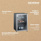 SEVERIN FSK 8840 Nevera para Botellas con Cerradura y Luz LED, 118 L, Negro/Plata