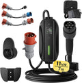 dé Cargador Portátil para Coche Eléctrico 11 kW Trifásico, Cable Tipo 2 de 7 m y Adaptadores