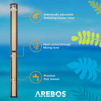 Arebos Ducha Solar 35 L de 216 cm con Termómetro y Lavapiés, Negra