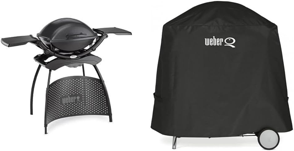 Weber Q 2400 Barbacoa Eléctrica con Soporte y Mesas Laterales, 54 x 39 cm, Dark Grey