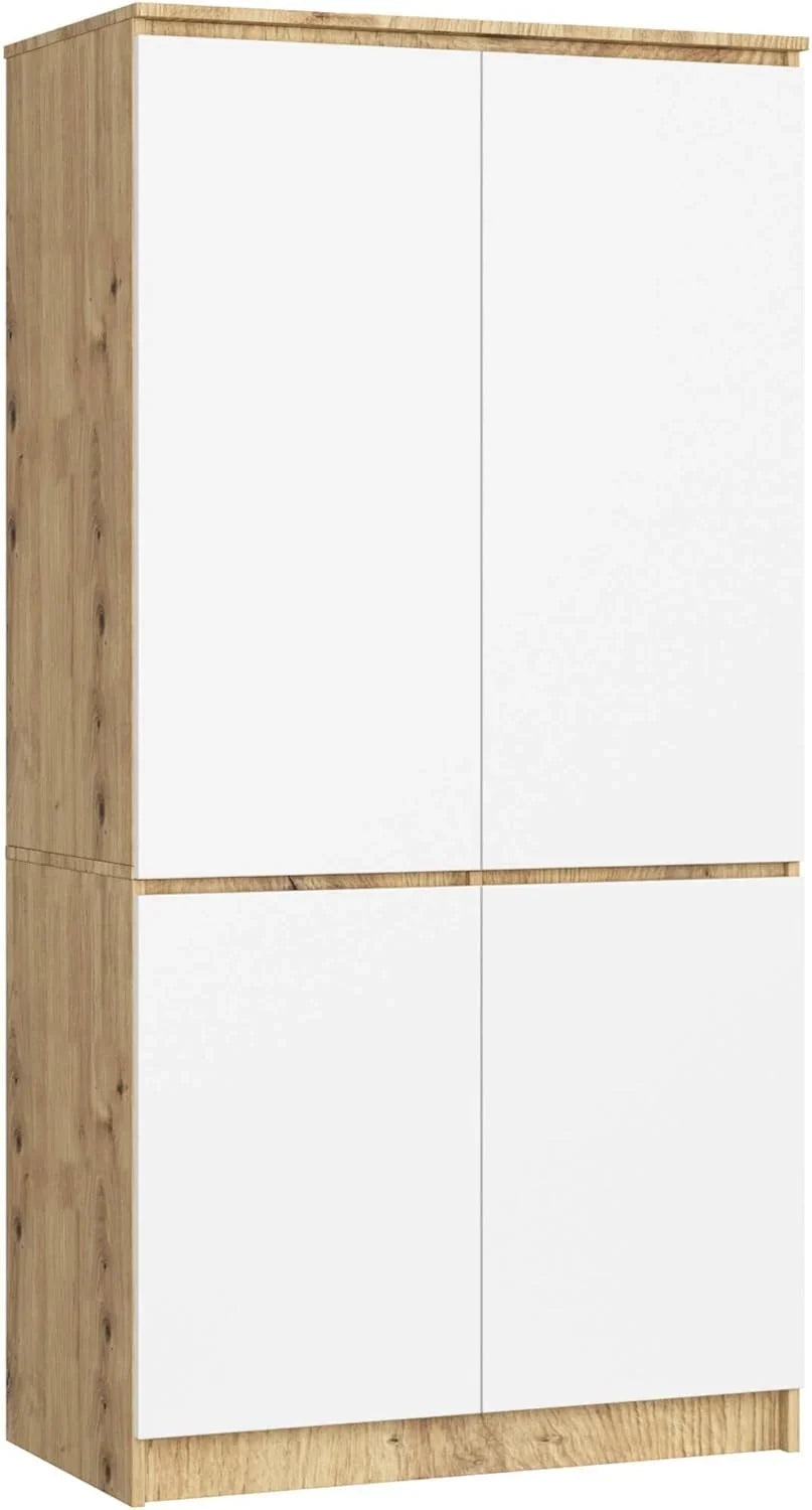 AKORD S90 Armario 4 Puertas Roble Artisan y Blanco 90 x 51 x 180 cm