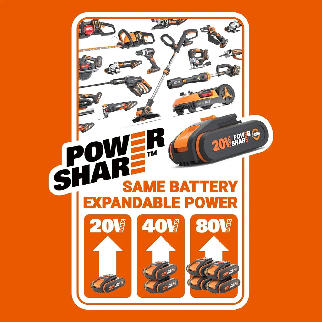 WORX WG583E Soplador Aspirador de Hojas 40 V (2x20 V) con 2 Baterías y Cargador Doble, Bolsa 35 L