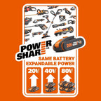 WORX WG583E Soplador Aspirador de Hojas 40 V (2x20 V) con 2 Baterías y Cargador Doble, Bolsa 35 L