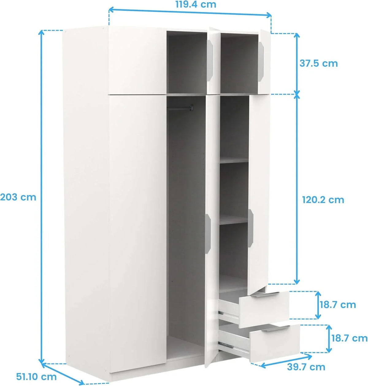 Miroytengo Armario Ghost Grande 6 Puertas y 2 Cajones Blanco Mate 203 x 119 cm