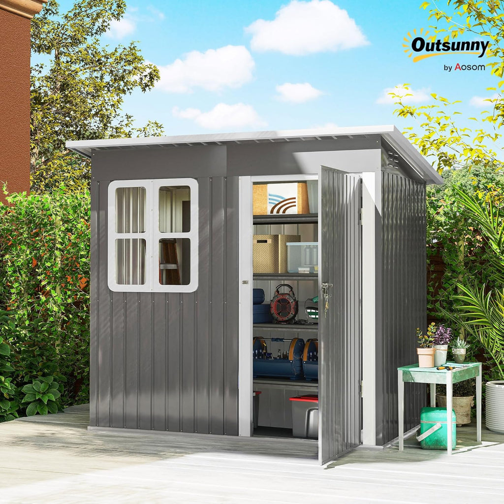 Outsunny Caseta de Jardín Metálica 2,55 m² 221 x 133 x 190 cm con Ventana y Cerradura, Gris Oscuro