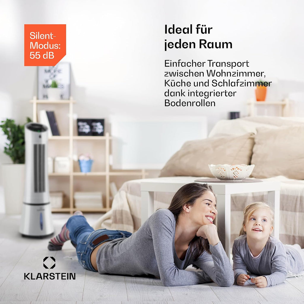 Klarstein Climatizador Evaporativo 4 en 1 con Humidificador e Ionizador, 6 L, 30 W, Plata