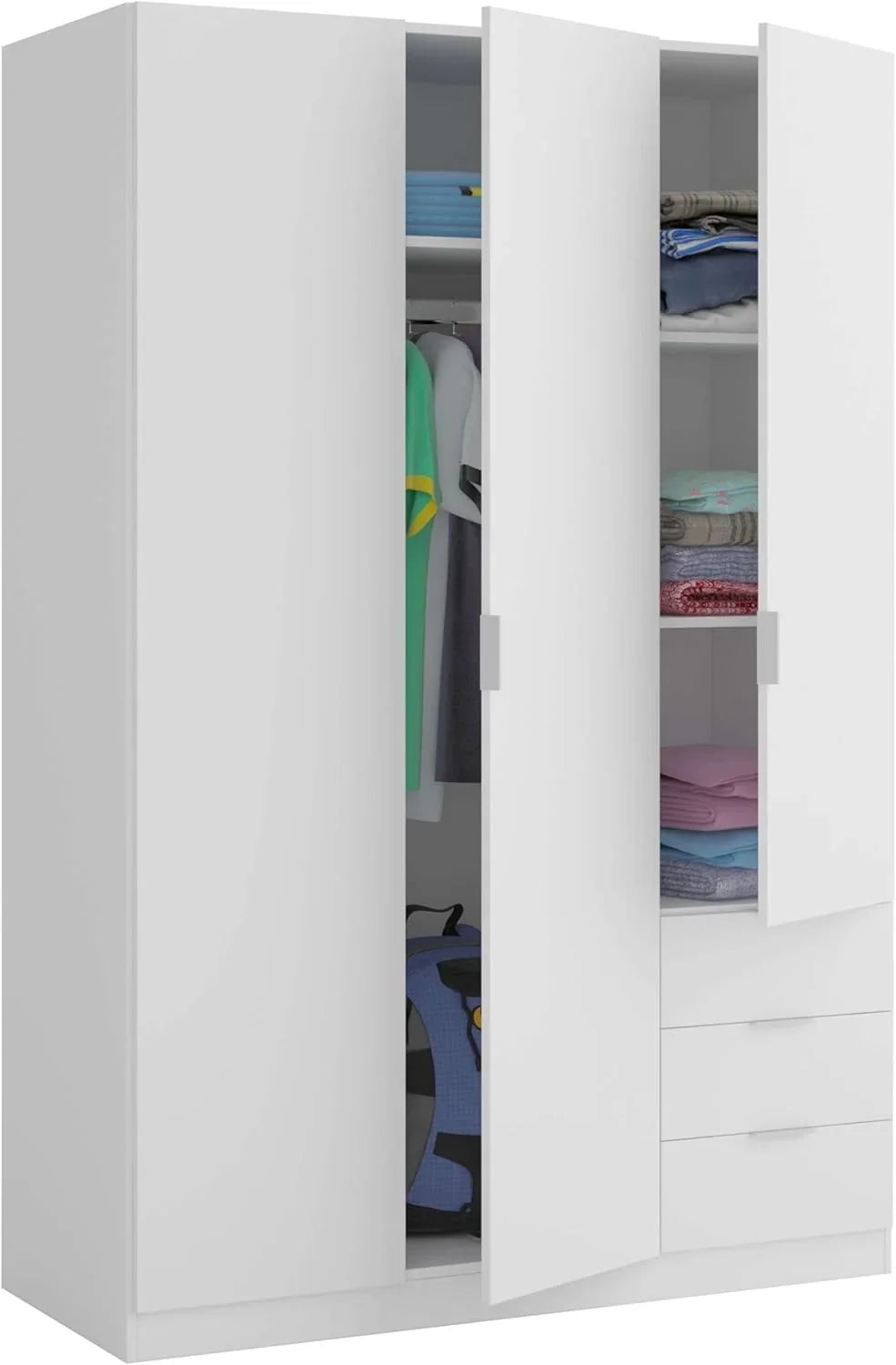 Habitdesign Armario 3 Puertas y 3 Cajones Blanco Ártico 121 x 180 x 52 cm