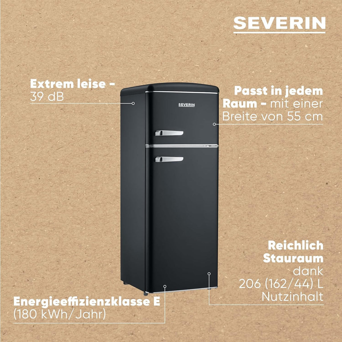 SEVERIN RKG 8933 Frigorífico Combi Retro 206 L con Congelador 4 Estrellas