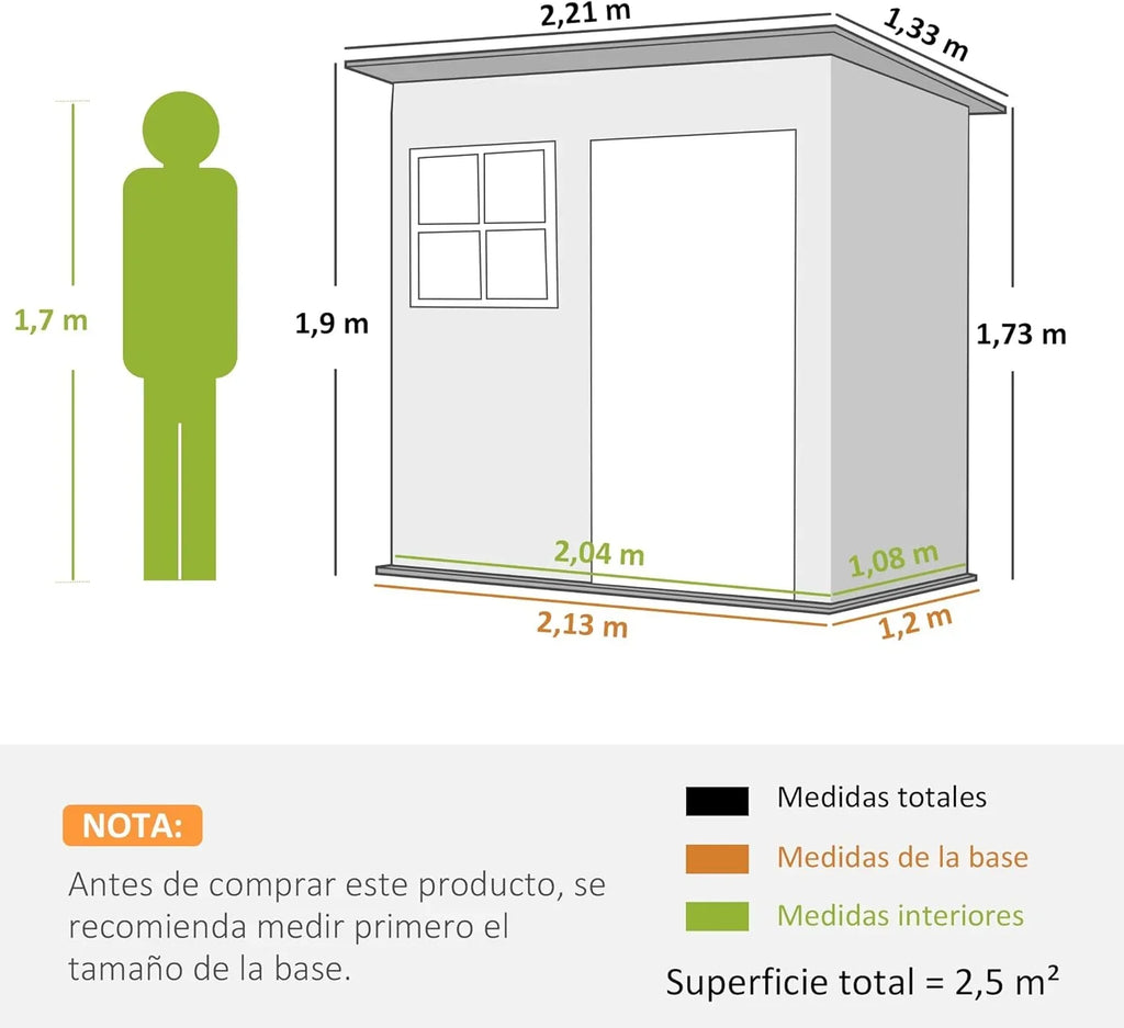 Outsunny Caseta de Jardín Metálica 2,55 m² 221 x 133 x 190 cm con Ventana y Cerradura, Gris Oscuro