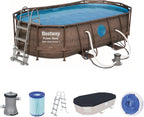 Bestway Power Steel Piscina Desmontable Tubular 427 x 250 x 100 cm con Depuradora, Diseño Ratán