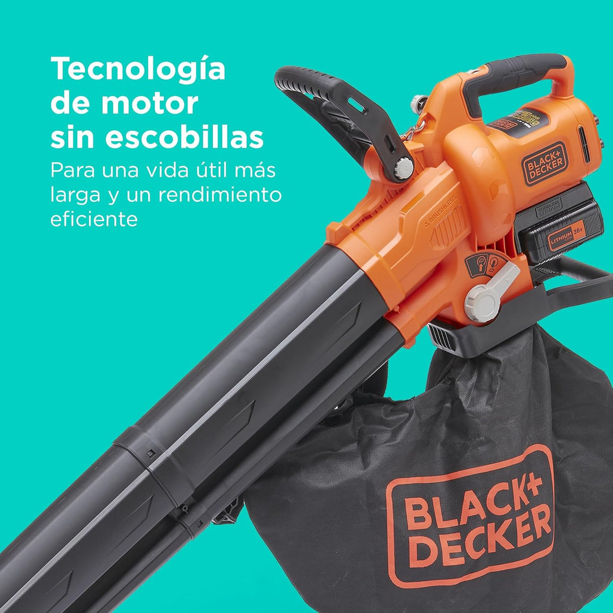 BLACK+DECKER BCBLV3625L1-QW Soplador, Aspirador y Triturador de Hojas 36 V con Batería 2,5 Ah y Bolsa 45 L