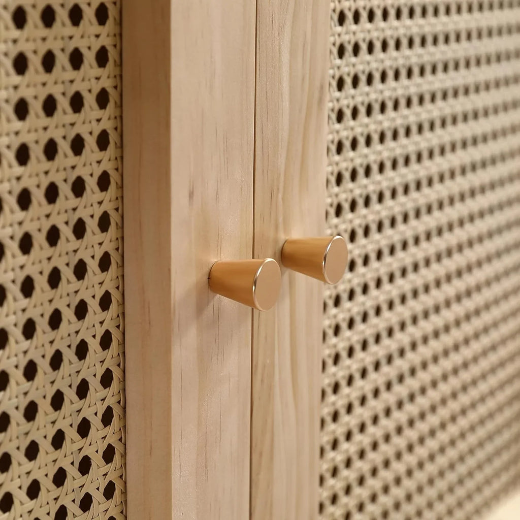 Soweiz Armario de 2 Puertas con Barra y Ratán PE, Natural, para Dormitorio o Salón