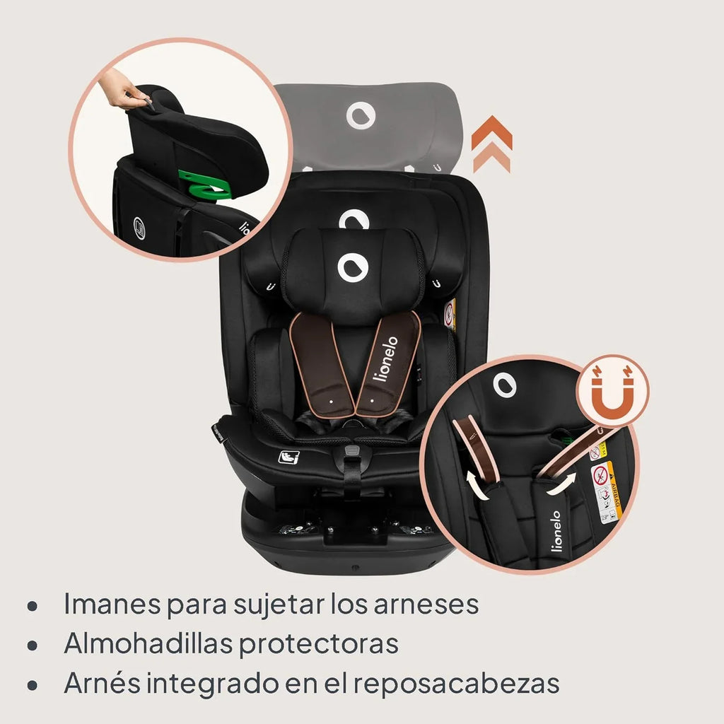 LIONELO Bastiaan RWF i-Size Silla de Coche Giratoria 360° de 40 a 150 cm, Isofix y Top Tether