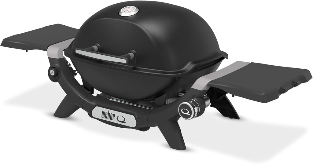 Weber Q 1200N Barbacoa de Gas Portátil con Mesas Laterales y Termómetro, Negro Medianoche
