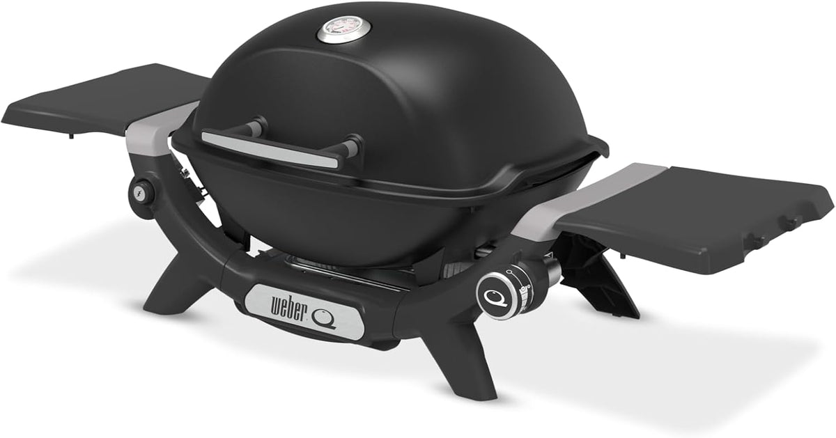Weber Q 1200N Barbacoa de Gas Portátil con Mesas Laterales y Termómetro, Negro Medianoche