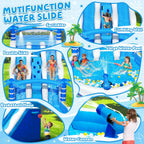 Castillo Hinchable XXL con 2 Toboganes de Agua, Piscina y Rocódromo, 630 x 290 x 285 cm