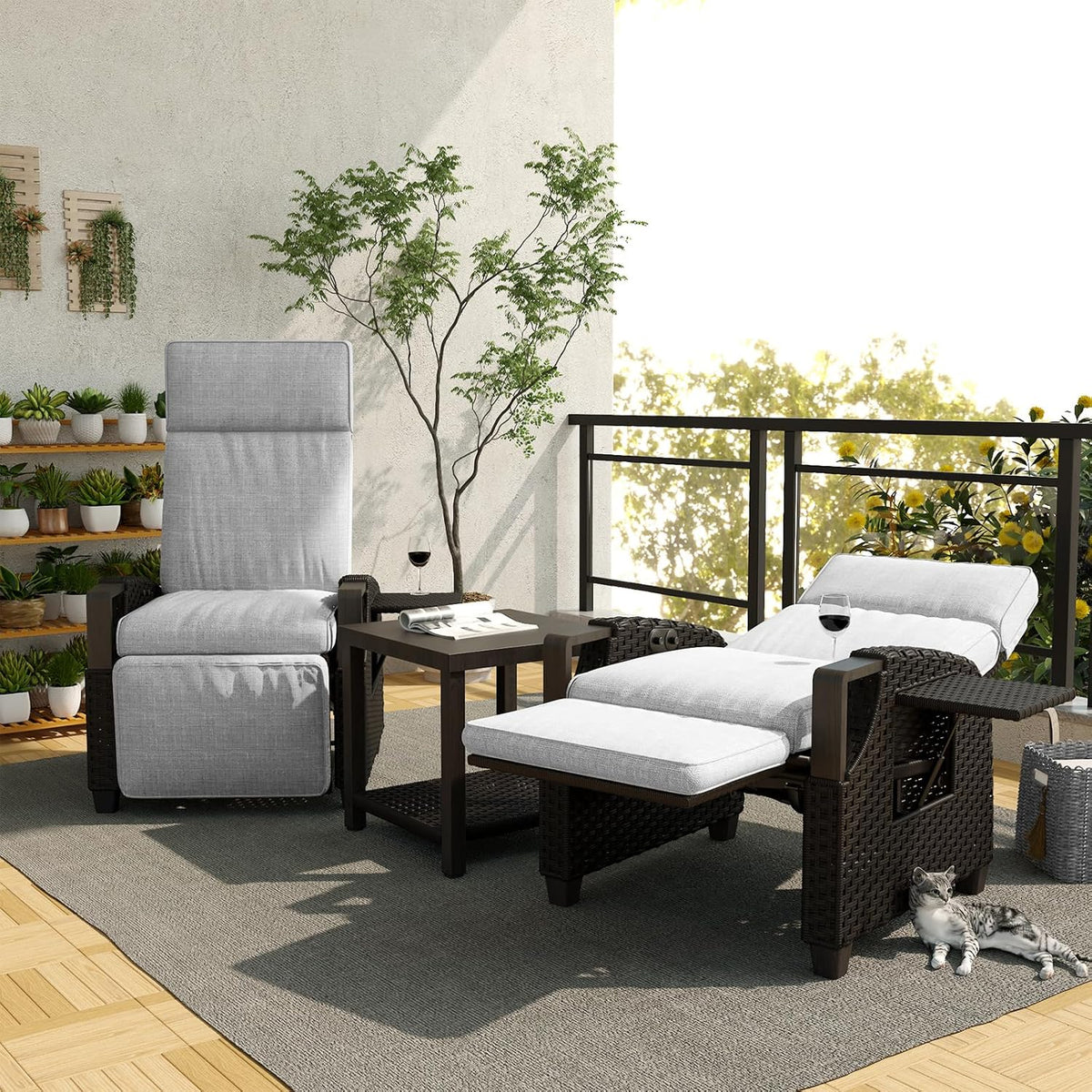 Grand Patio Sillón Reclinable de Ratán con Cojines para Interior y Exterior, Gris Oscuro