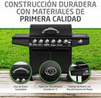 Amig Fireplus 6+1 Barbacoa de Gas 12,9 kW con 7 Quemadores, Carro y Termómetro, Inox Negro