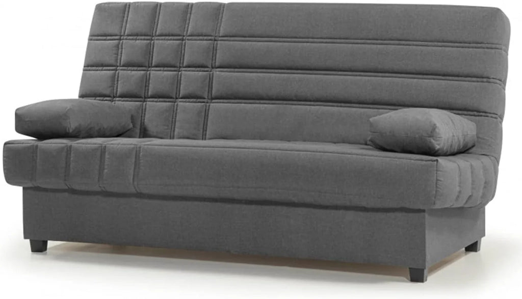 SHIITO Romeo Sofá Cama 3 Plazas Clic-Clac con Arcón y 2 Cojines, Gris Oscuro