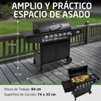 Amig Fireplus 6+1 Barbacoa de Gas 12,9 kW con 7 Quemadores, Carro y Termómetro, Inox Negro