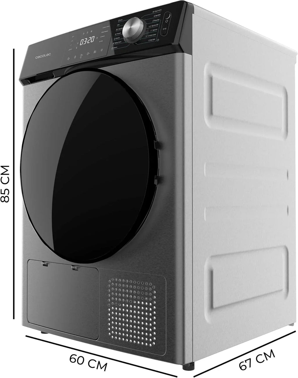 Cecotec Bolero DressCode Dry 10355 Steel Secadora Bomba de Calor 10 kg, 14 Programas, Inox