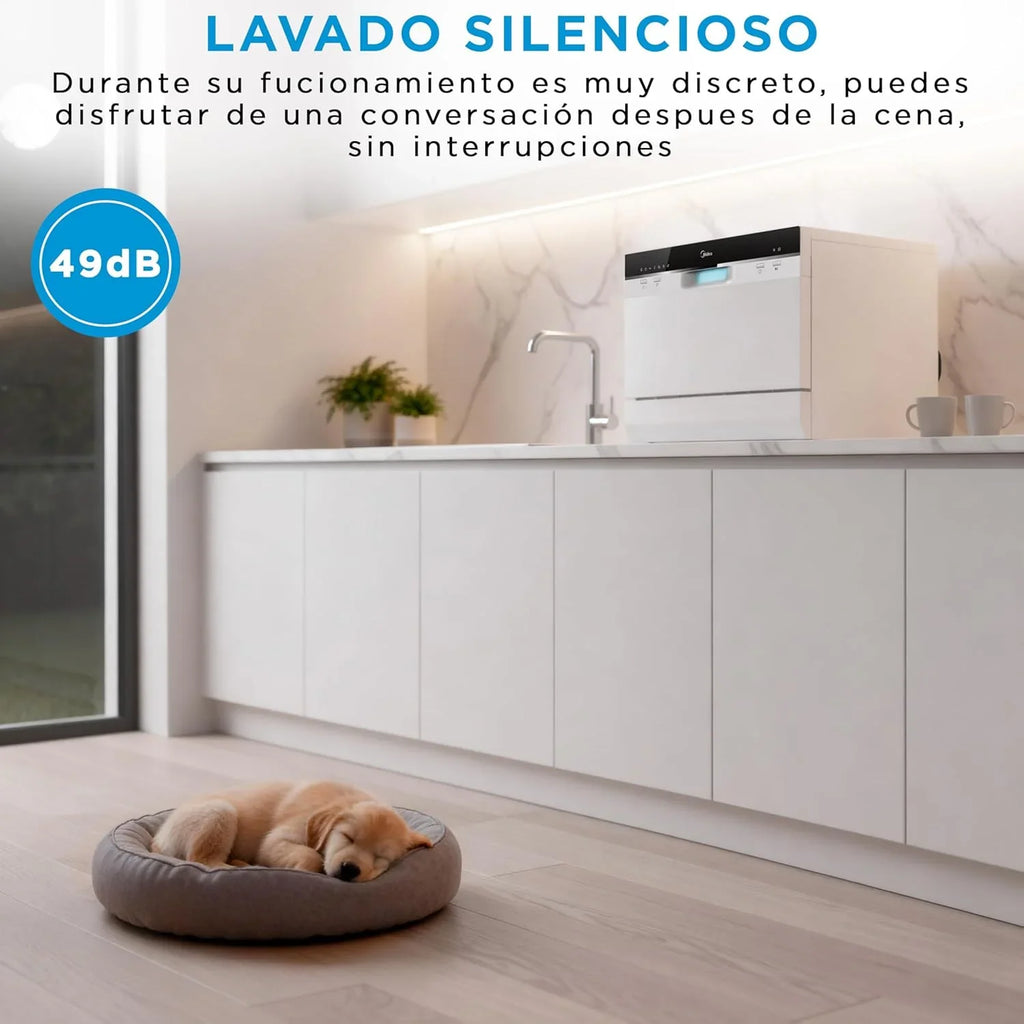 Midea Lavavajillas Compacto de Encimera 55 cm, 6 Servicios, 7 Programas, sin Instalación, Blanco