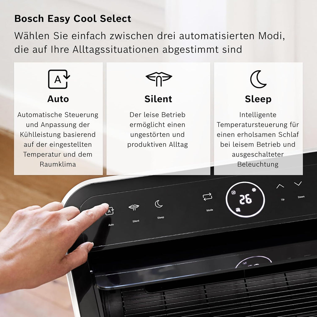 Bosch Cool Aire Acondicionado Portátil 3 en 1 con Modos Auto, Silencio y Noche