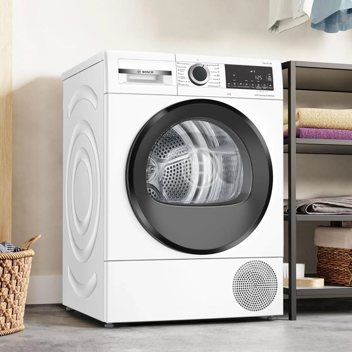Bosch WQG235D1ES Secadora con Bomba de Calor 8 kg Serie 6, AutoDry, Antiarrugas, Blanca