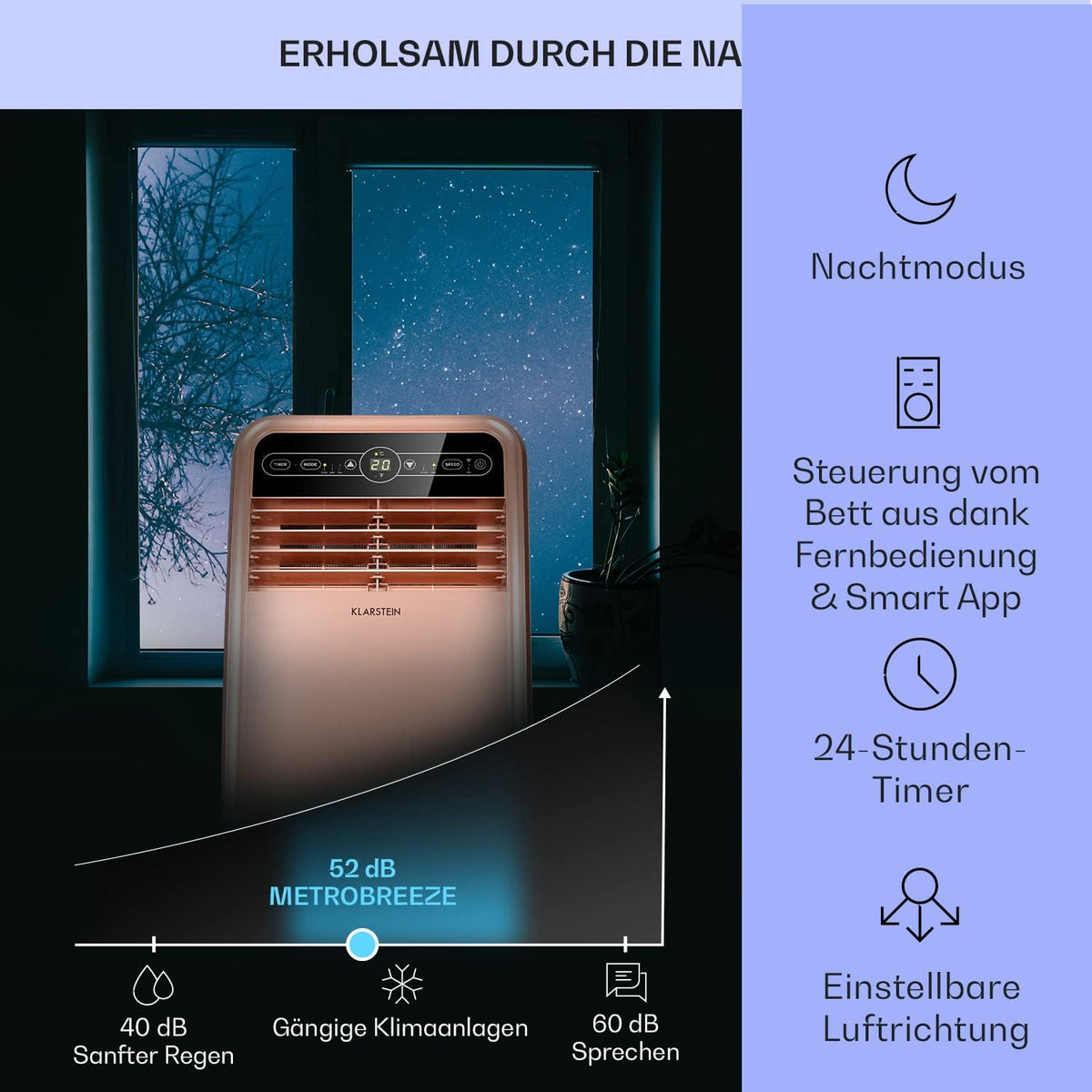 Klarstein Aire Acondicionado Portátil 4 en 1 con Control por App, hasta 12000 BTU