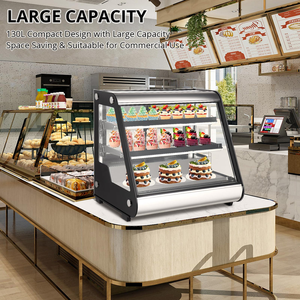 Vitrina Refrigerada Comercial de Mostrador 130 L con Descongelación Automática y Luz LED