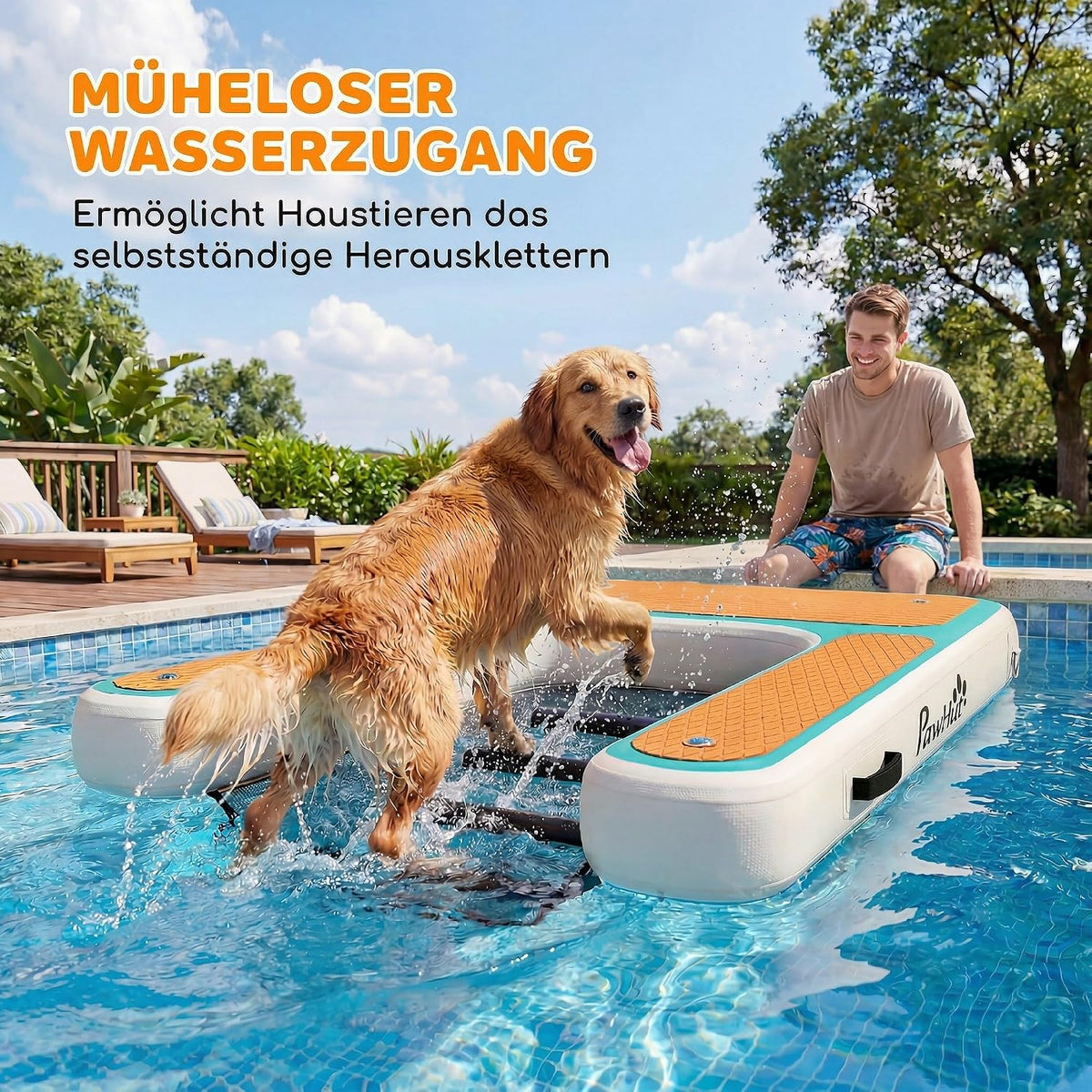 PawHut Rampa Hinchable para Perros 151 x 102 cm para Piscina, Lago y Barco, hasta 100 kg