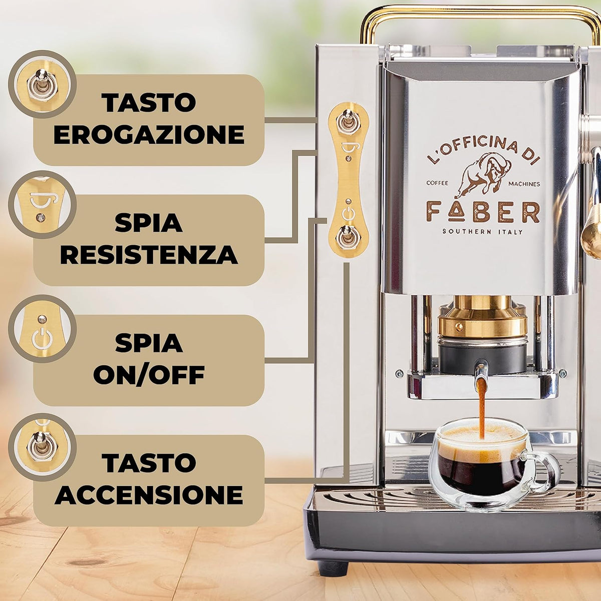 Faber Pro Total Deluxe Cafetera de Monodosis ESE 44 mm de Latón, 1,3 L