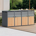 Cubre Contenedores Cuádruple para 4 Cubos de 240 L con Tapa Hidráulica y Cerradura, Gris Efecto Madera