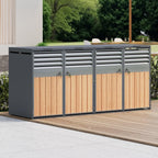 Cubre Contenedores Cuádruple para 4 Cubos de 240 L con Tapa Hidráulica y Cerradura, Gris Efecto Madera